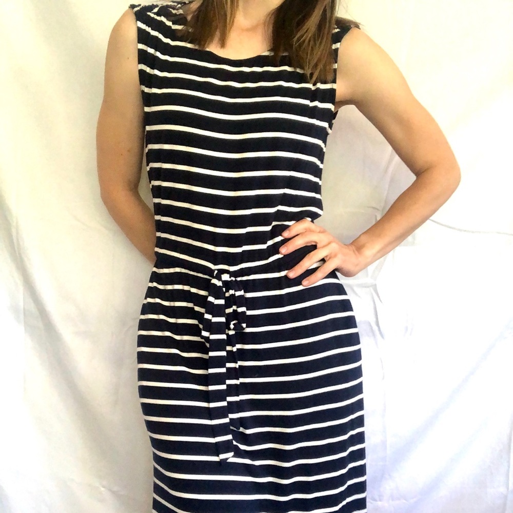 Amour Vert cotton jersey striped cinch waist dress